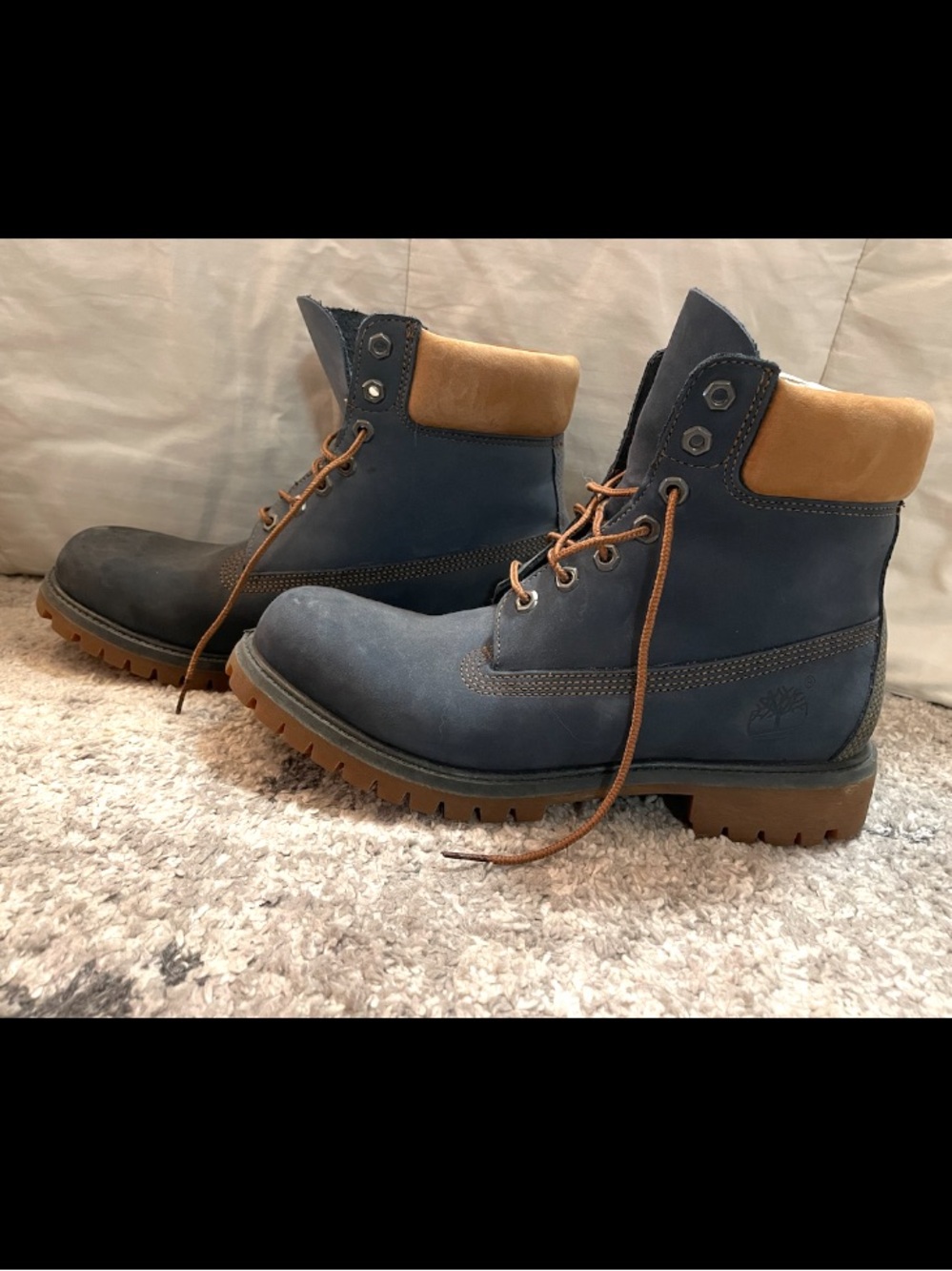 Timberland Premium 6” Waterproof Boots Navy Blue Nubuck Size 10M EUC No Insoles